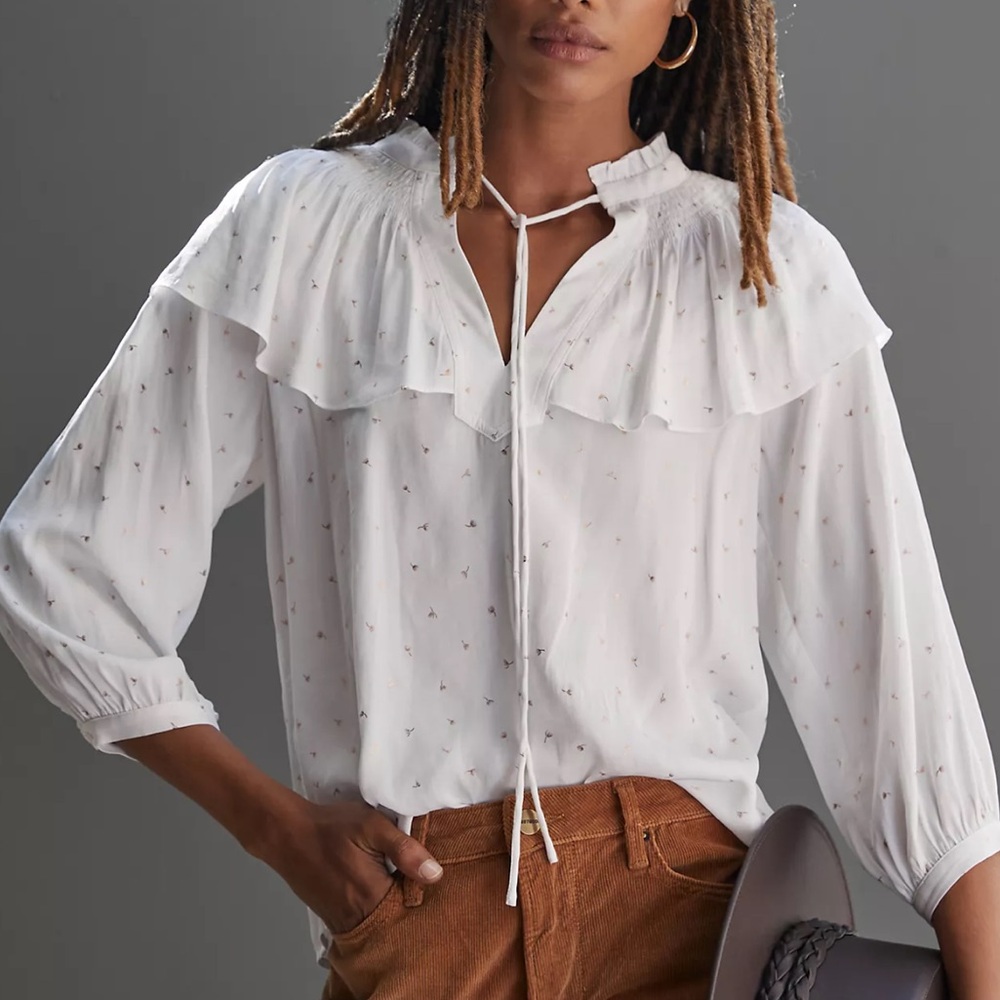 Current Air x Anthropologie Printed Vneck Peasant Blouse